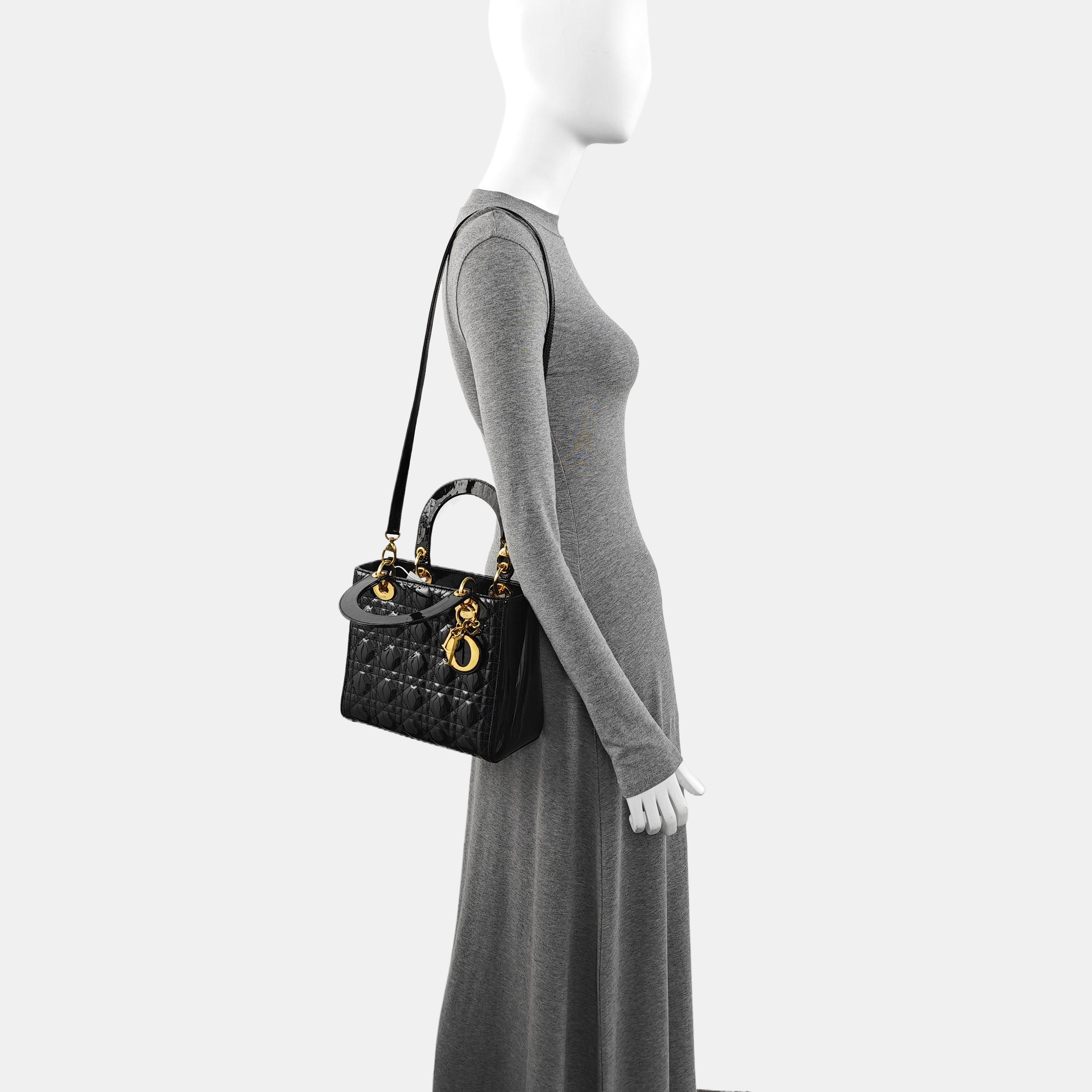 Lady Dior Medium Cannage Patent Leather Black