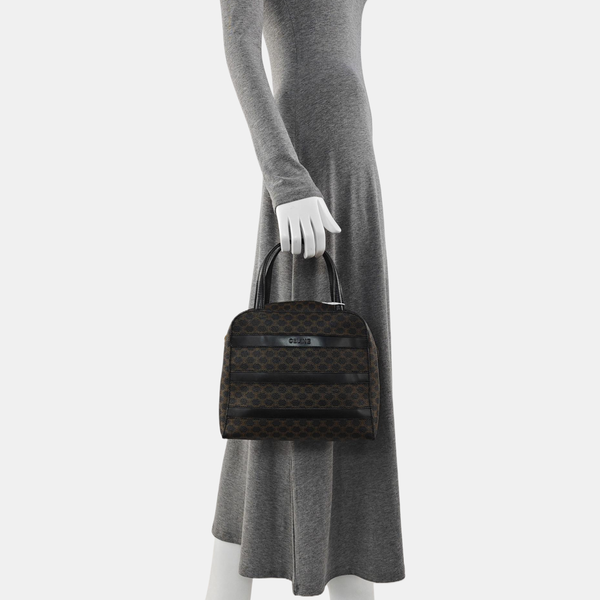 Coated Canvas Top Handle Bag Brown