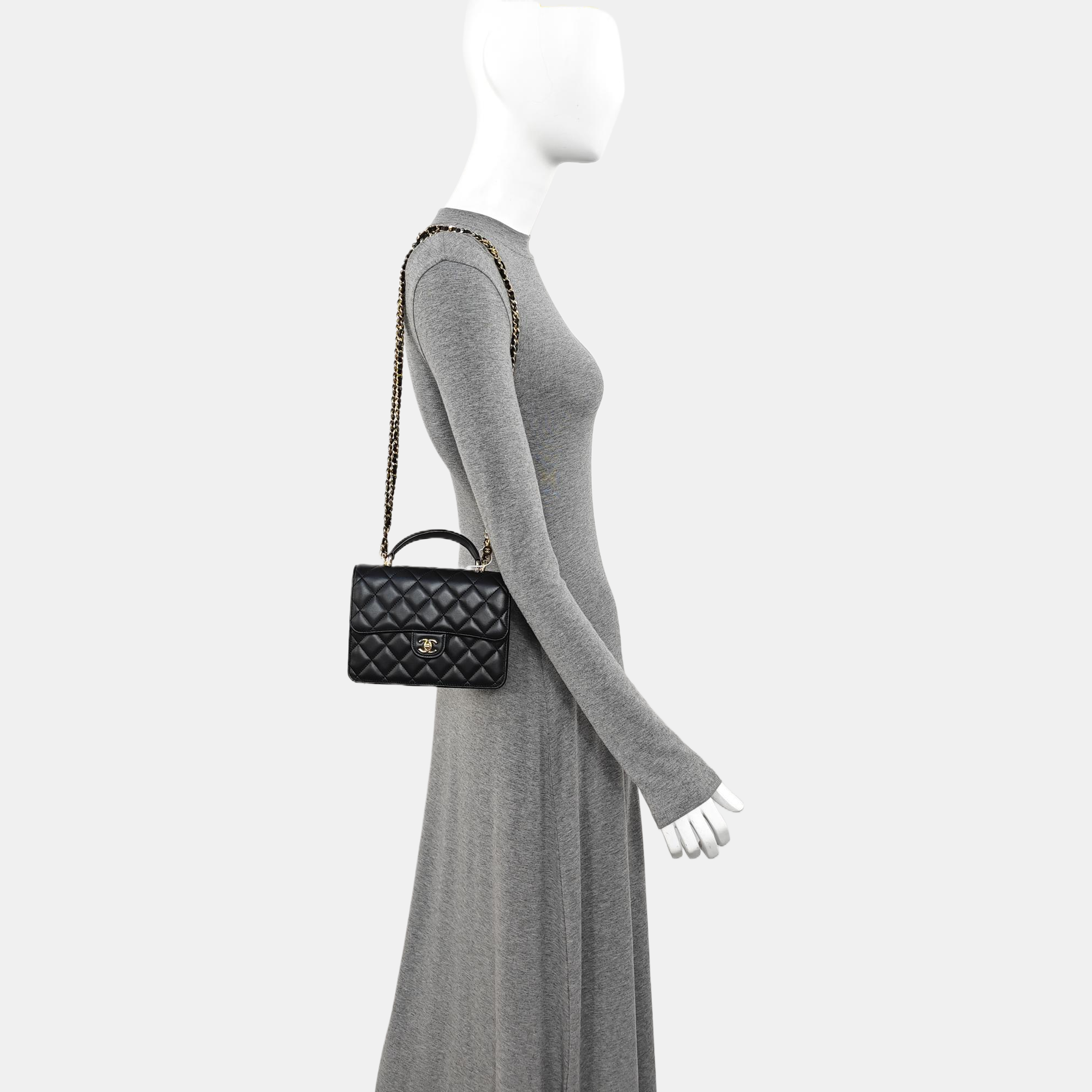 Quilted Lambskin Shoulder Bag Mini Black