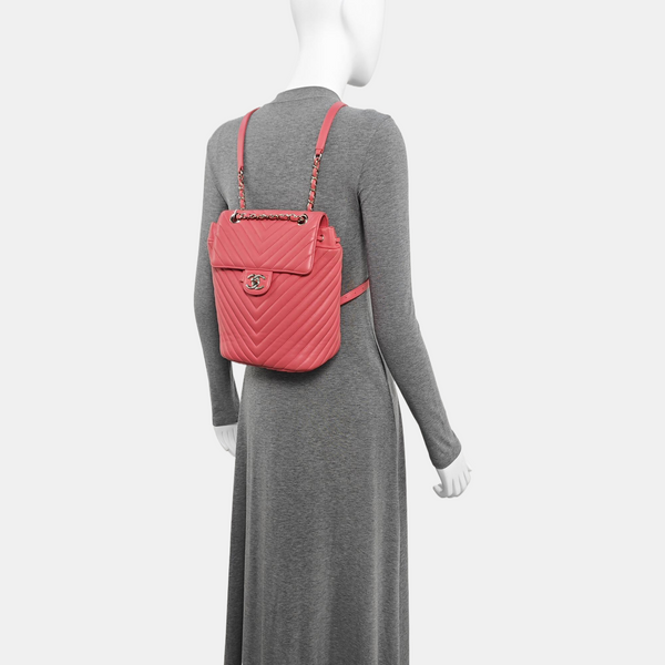 Chevron Calfskin Backpack Pink