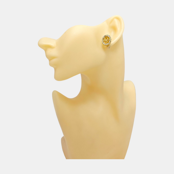 Dior Oblique Synthetic Crystal Gold Clip On Earrings