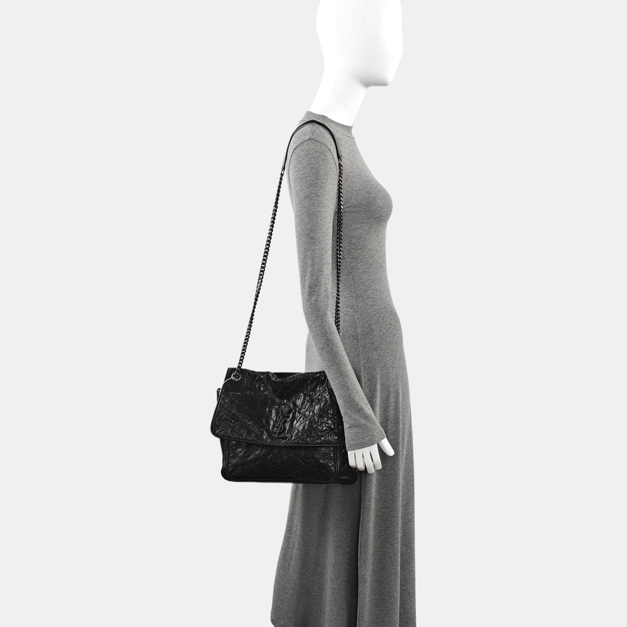 NIKI Large Chevron Calfskin Black