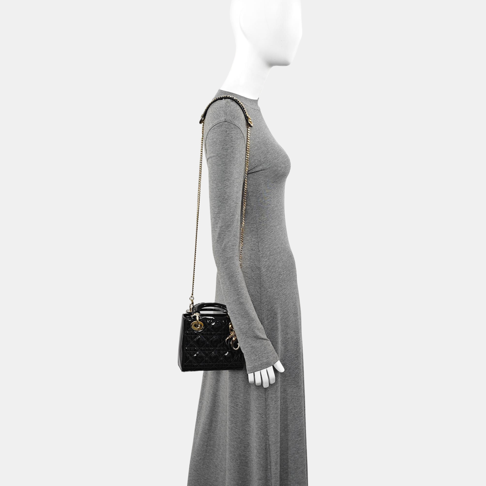 Lady Dior Mini Cannage Patent Leather Black