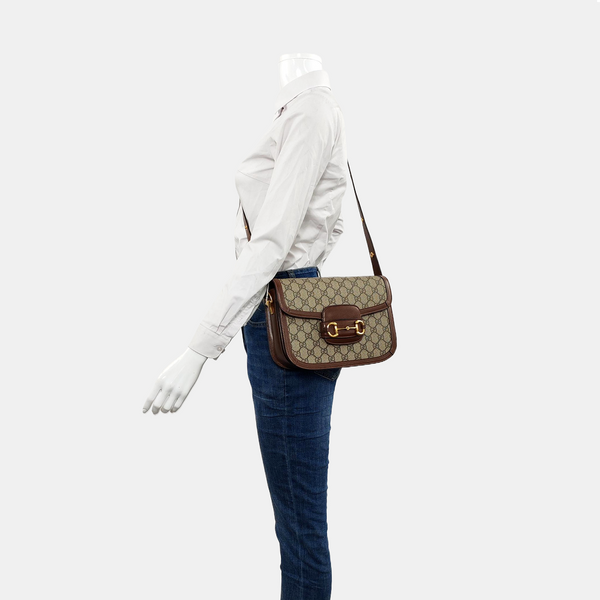 Horsebit 1955 Medium Monogram Coated Canvas Beige