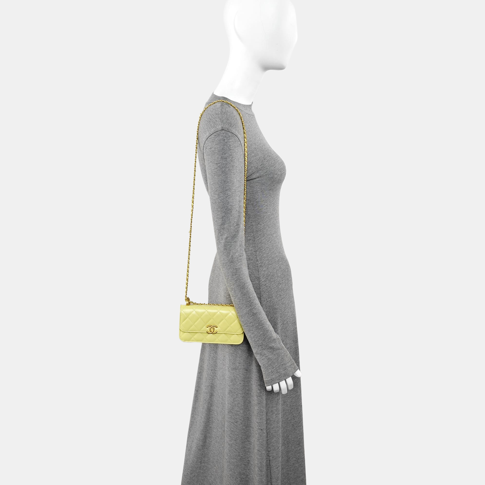 Quilted Calfskin Shoulder Bag Yellow