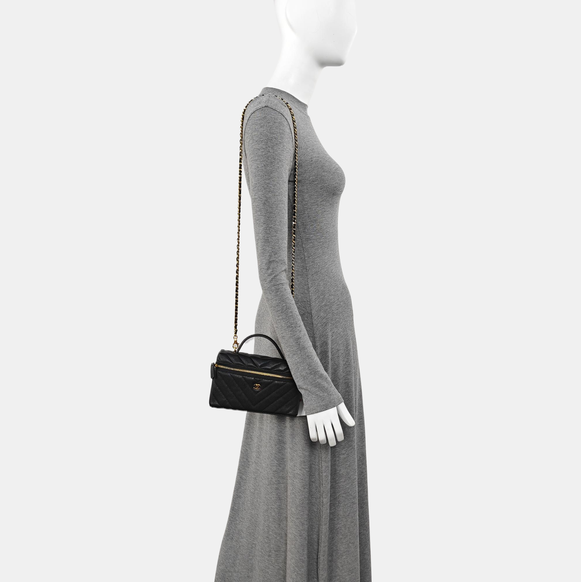 Quilted Grained Calfskin Shoulder Bag Black