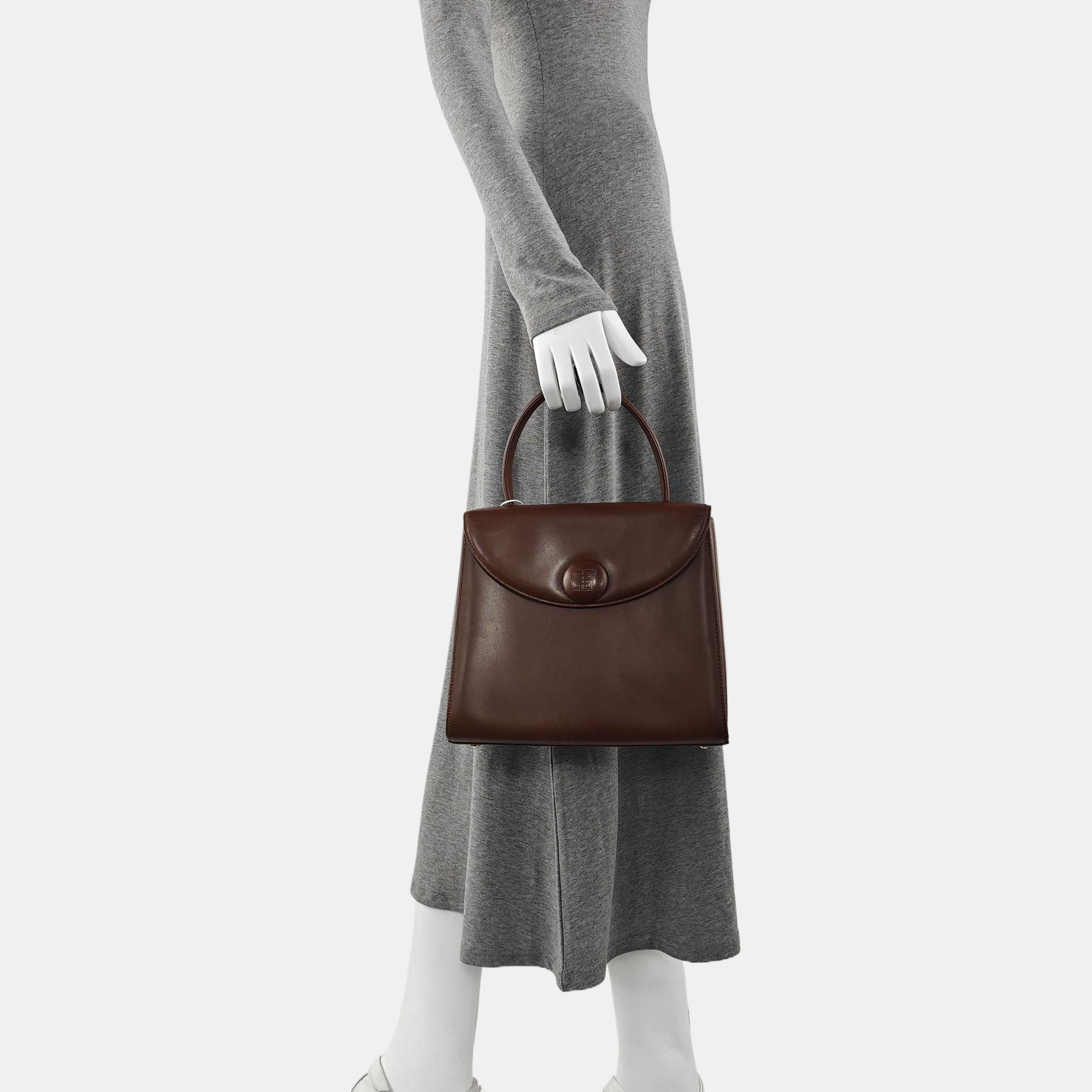 Calfskin Top Handle Bag Brown