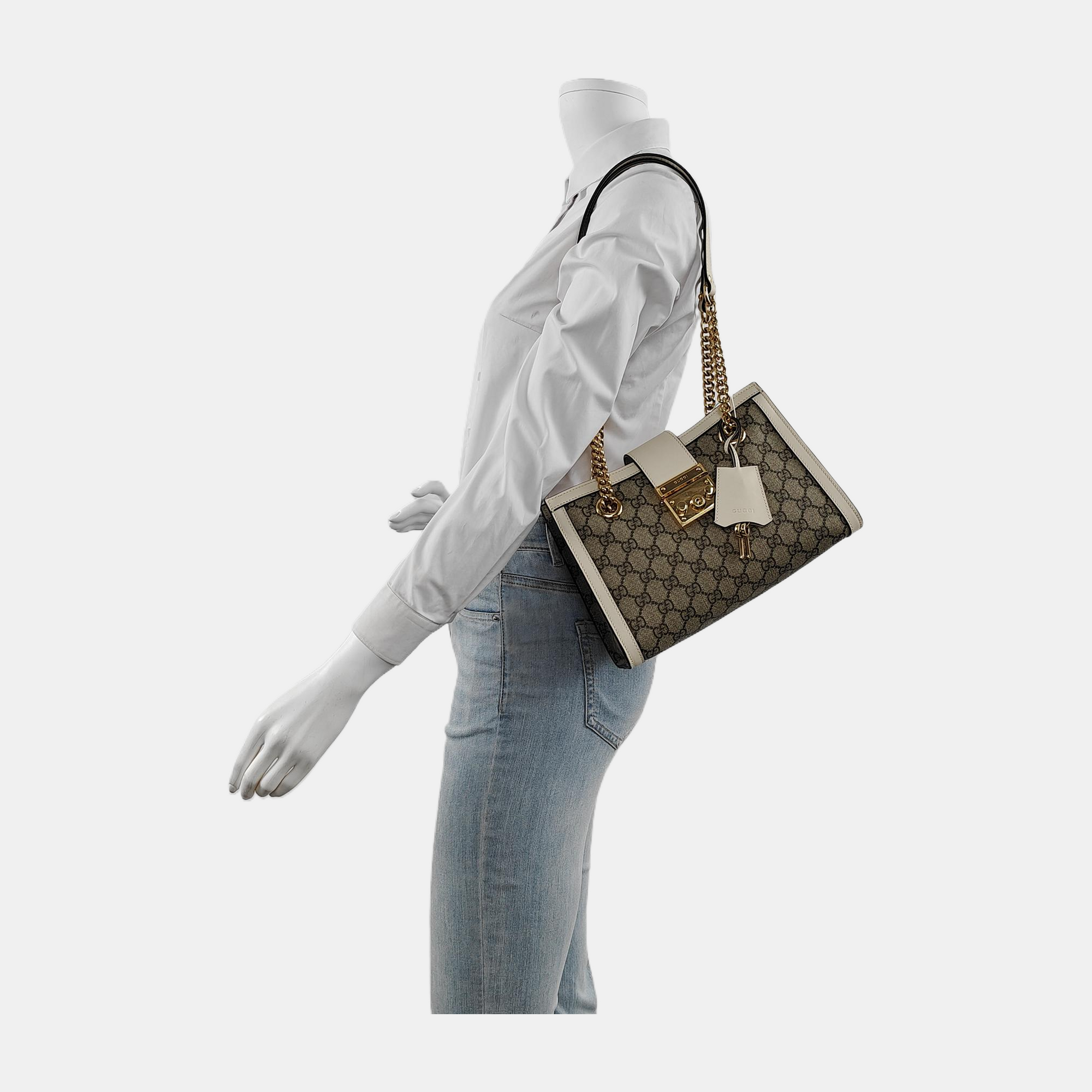 Padlock Small Monogram Coated Canvas Beige
