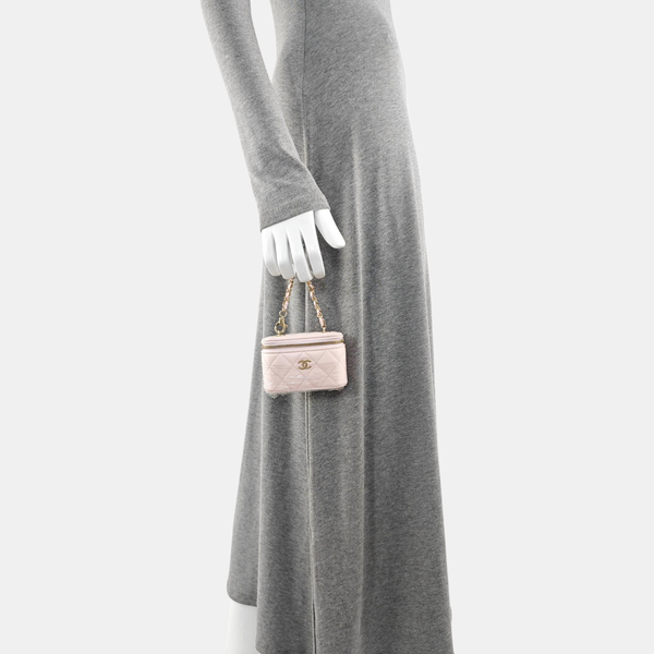 Quilted Grained Calfskin Top Handle Bag Pink