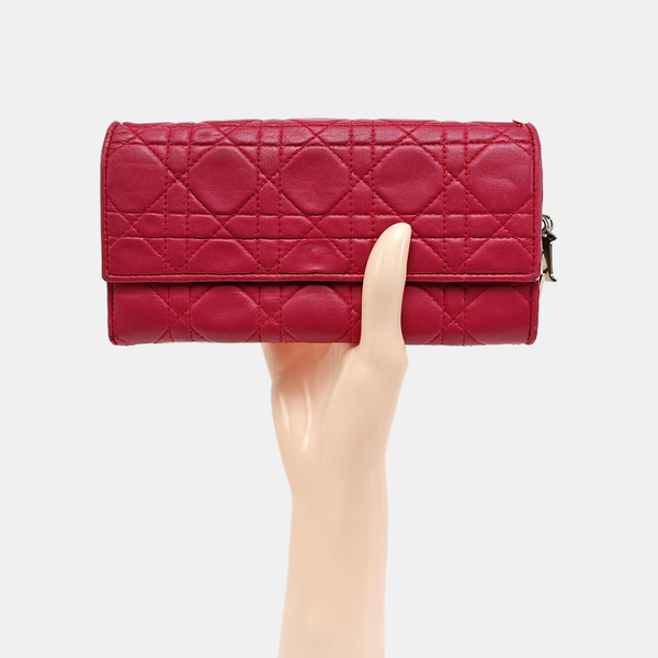 Lady Dior Small Cannage Lambskin Pink Wallet