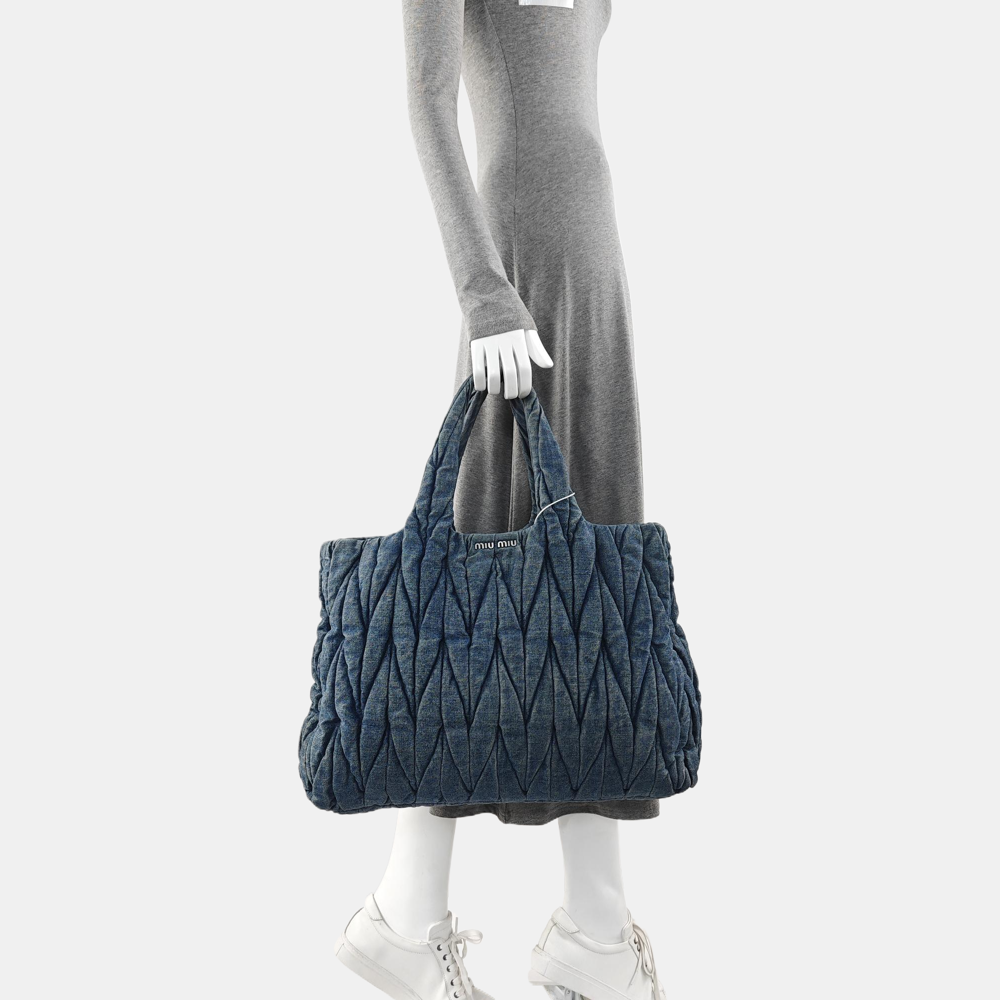 Quilted Denim Tote Bag Blue