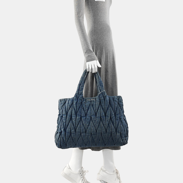 Quilted Denim Tote Bag Blue