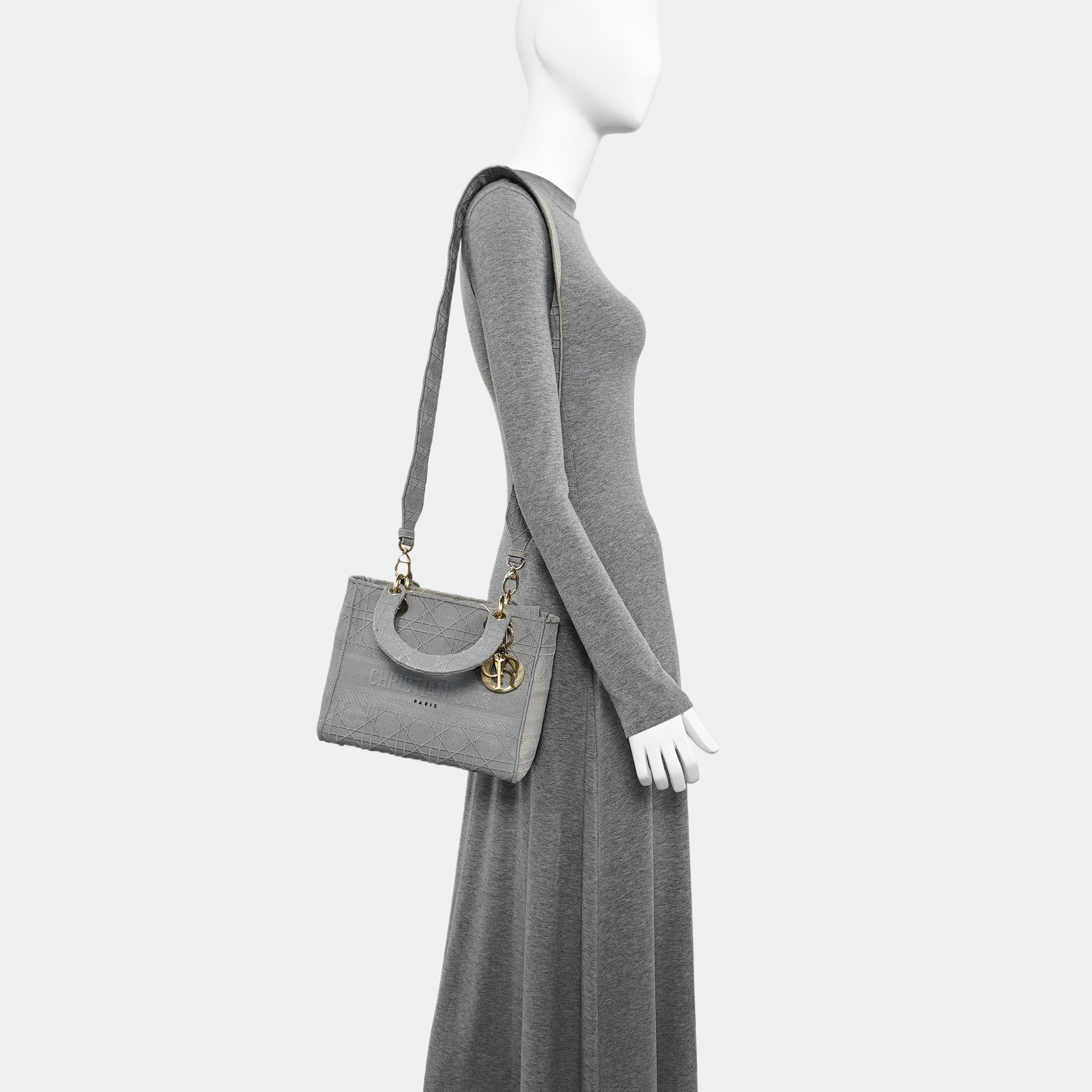 Lady D-Lite Medium Cannage Canvas Gray