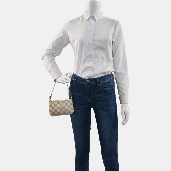 Authenticated pre-owned  ACCESSOIRES Mini Damier Azur Coated Canvas White - Top Handle Bag at Looply