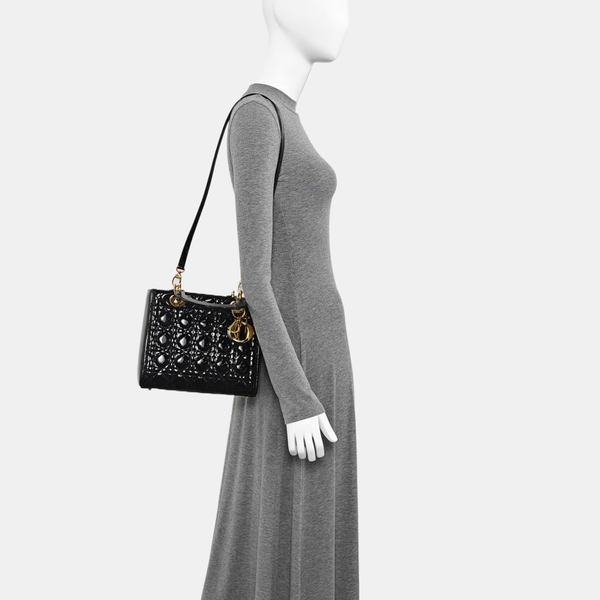 Lady Dior Medium Cannage Patent Leather Black