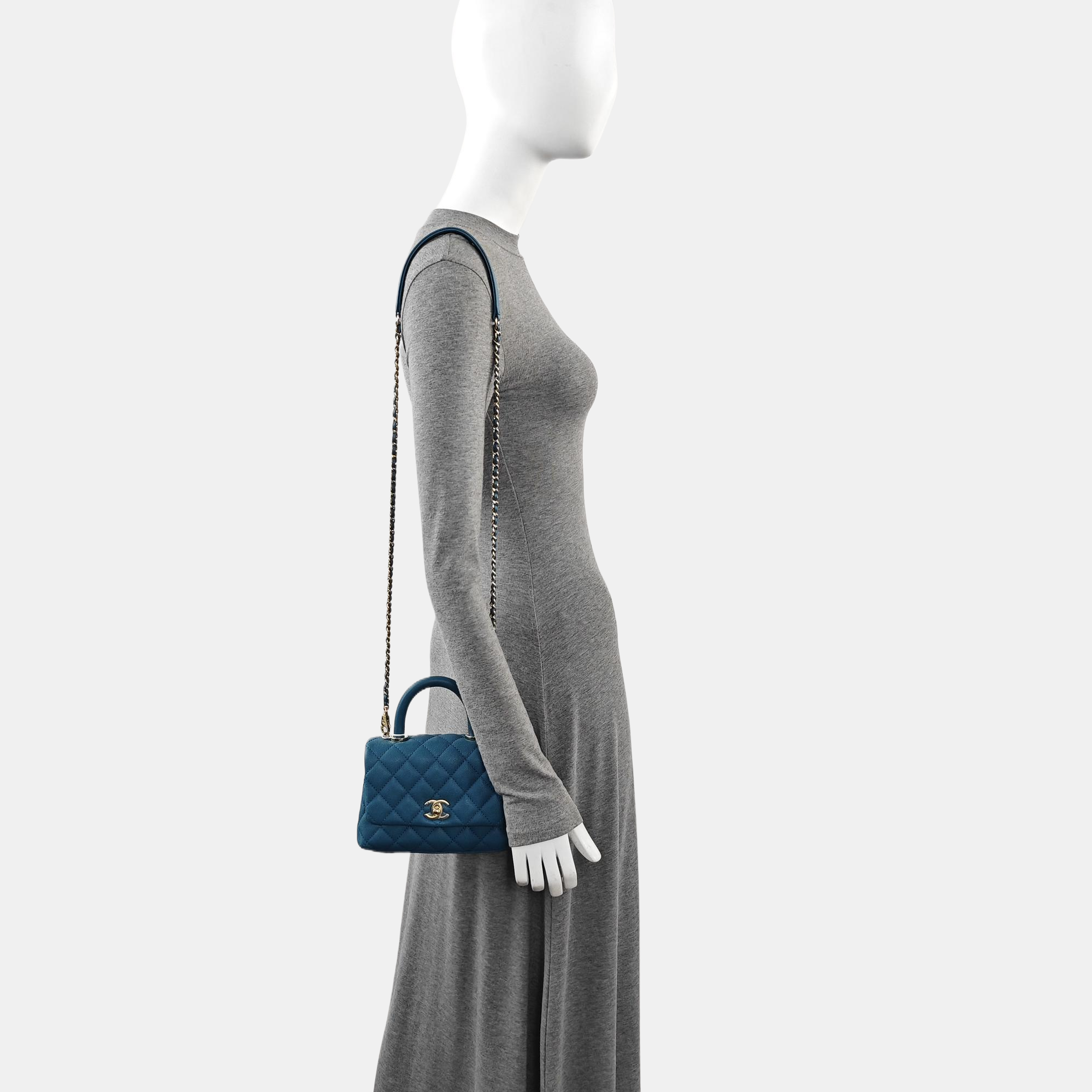 COCO HANDLE Mini Quilted Grained Calfskin Blue