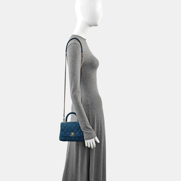 COCO HANDLE Mini Quilted Grained Calfskin Blue
