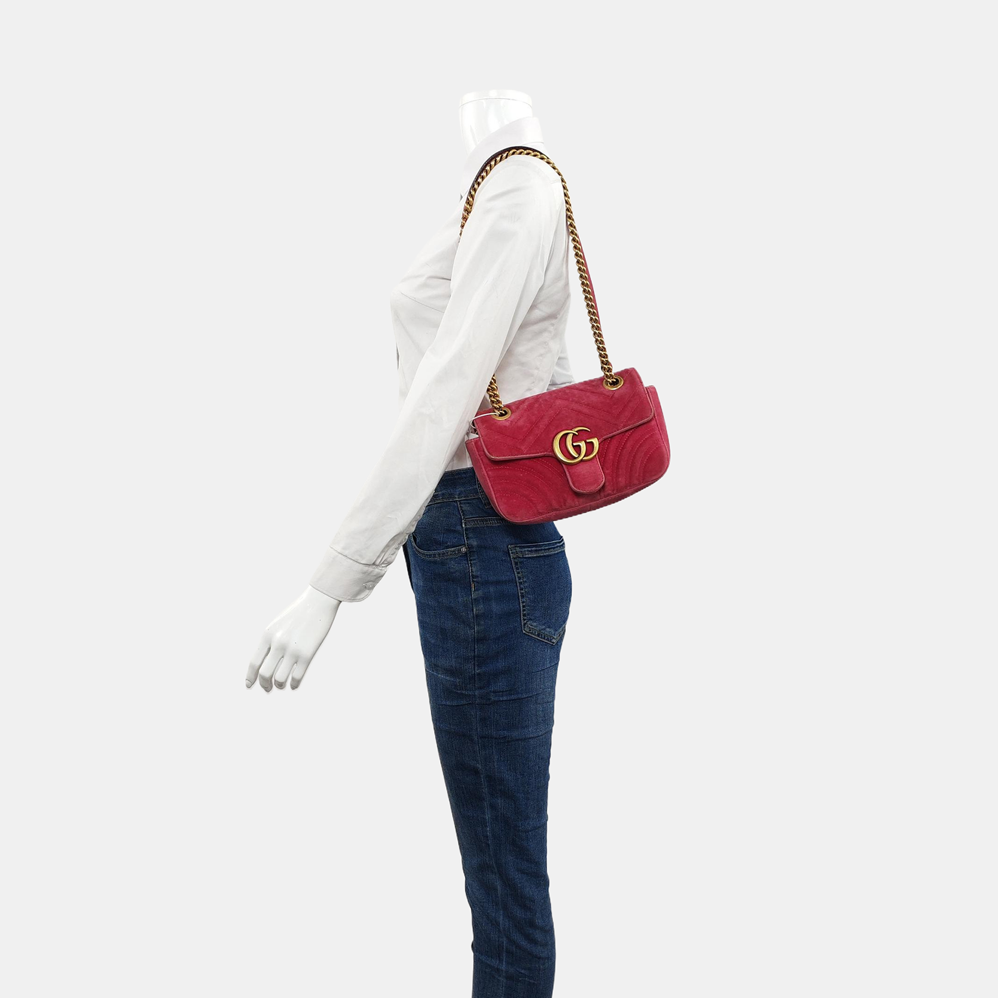 GG Marmont Small Quilted Velvet Red