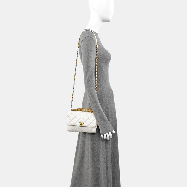Quilted Lambskin Shoulder Bag Mini White