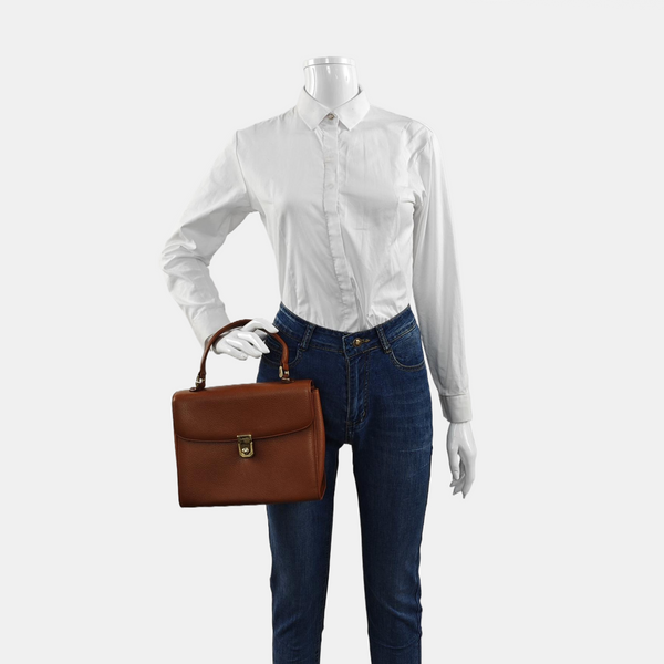 Calfskin Top Handle Bag Brown