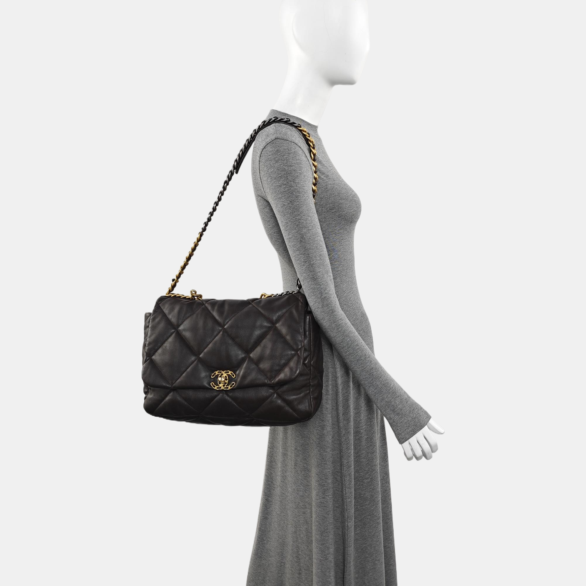 CHANEL 19 Maxi Quilted Calfskin Brown