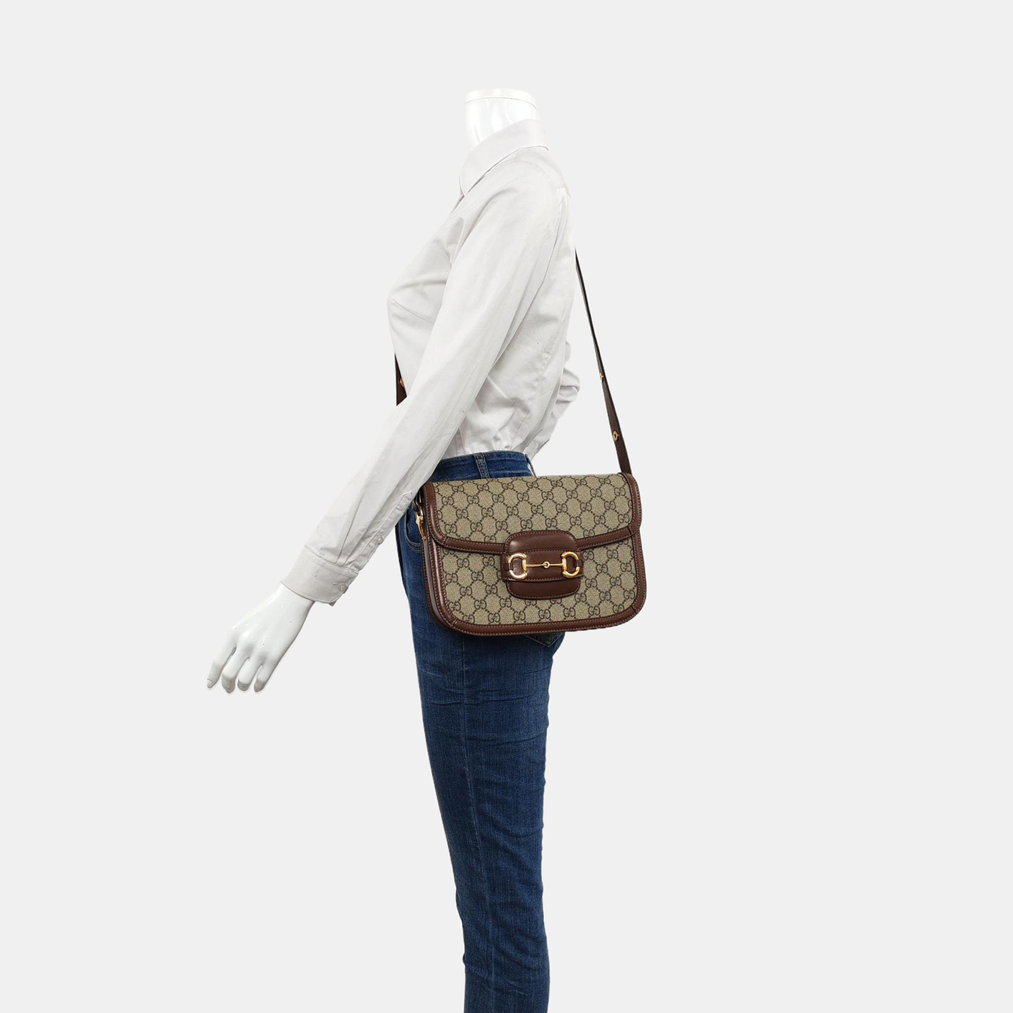 Horsebit 1955 Medium Monogram Coated Canvas Beige