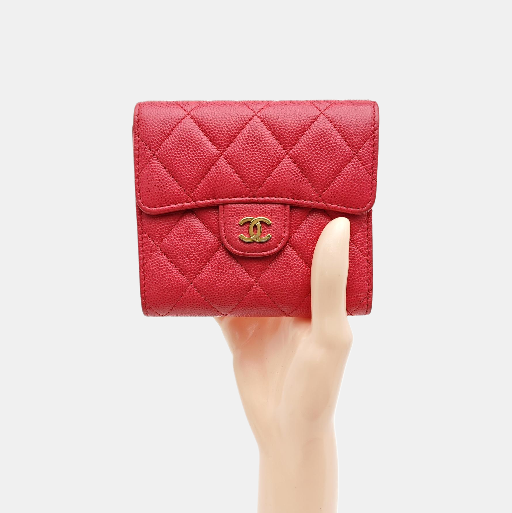 Quilted Grained Calfskin Wallet Small Red