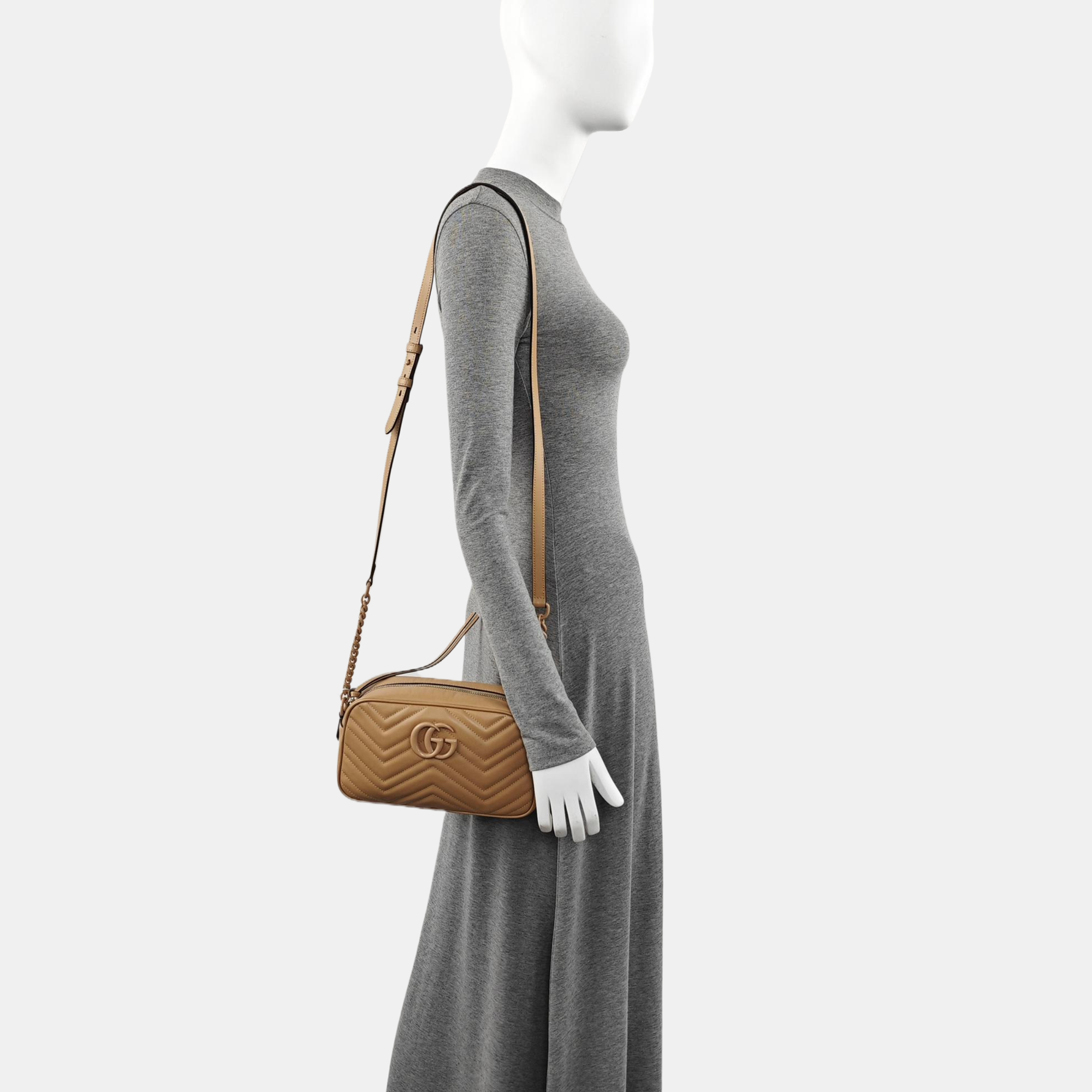 GG Marmont Small Quilted Calfskin Brown