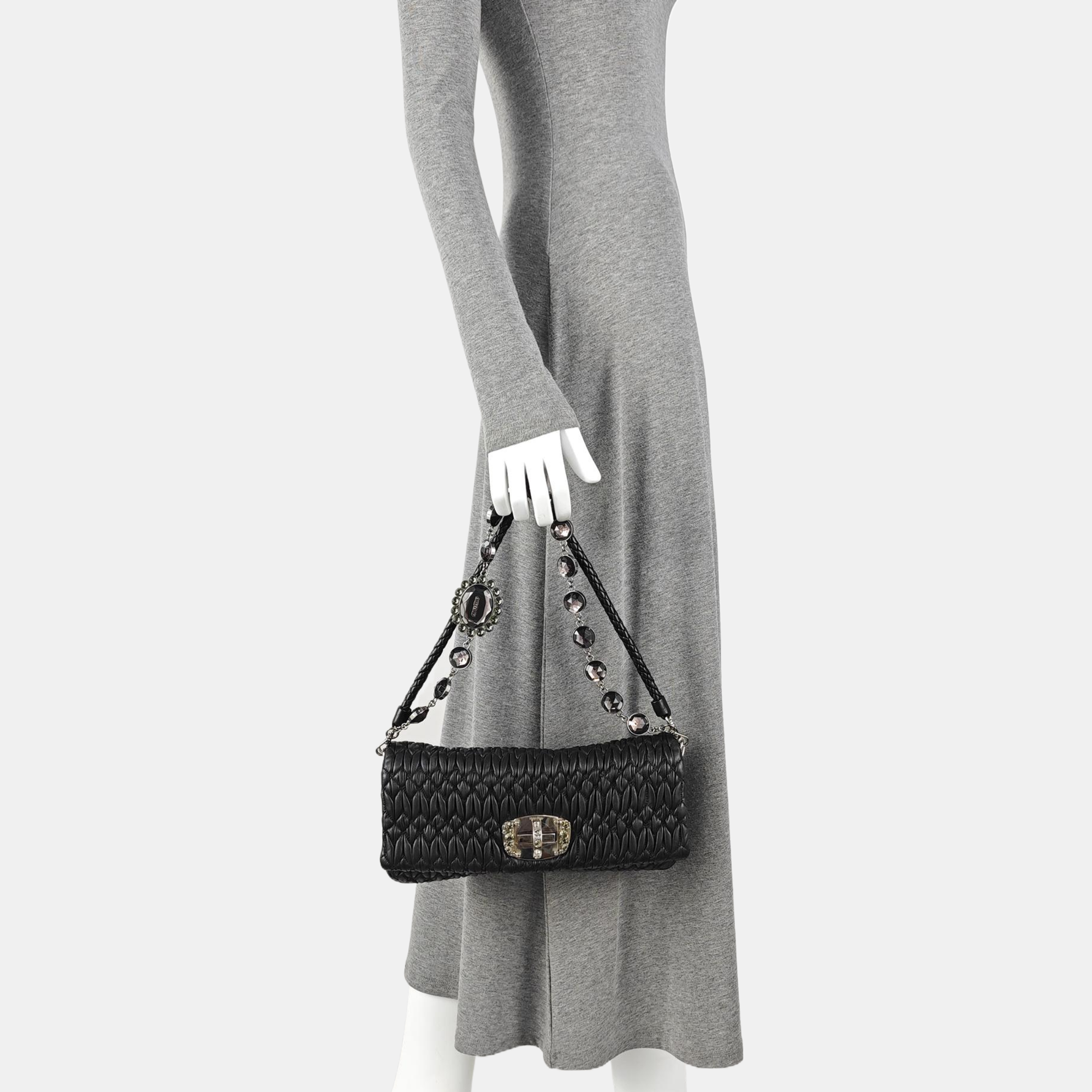 Quilted Lambskin Top Handle Bag Black