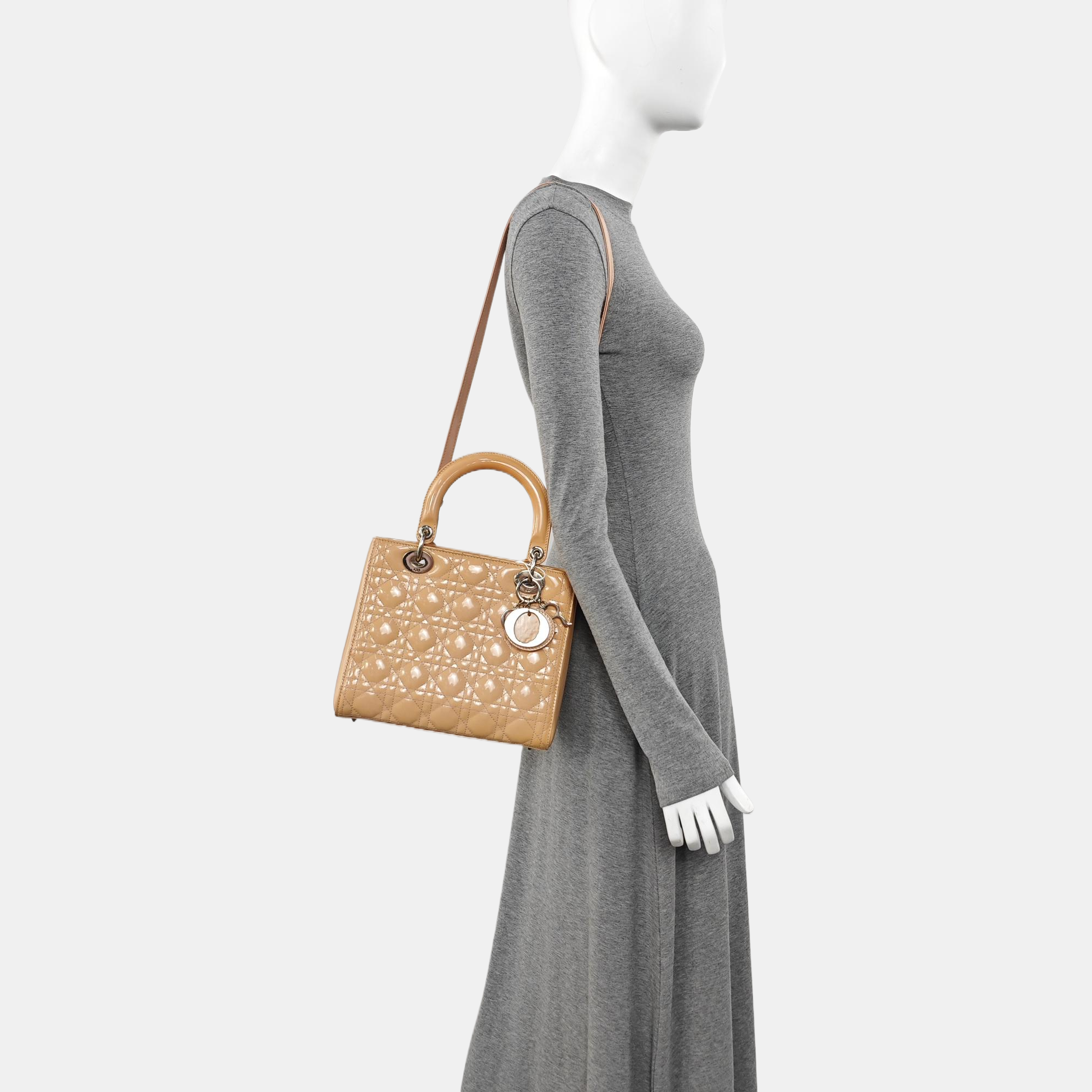 Lady Dior Medium Cannage Patent Leather Beige