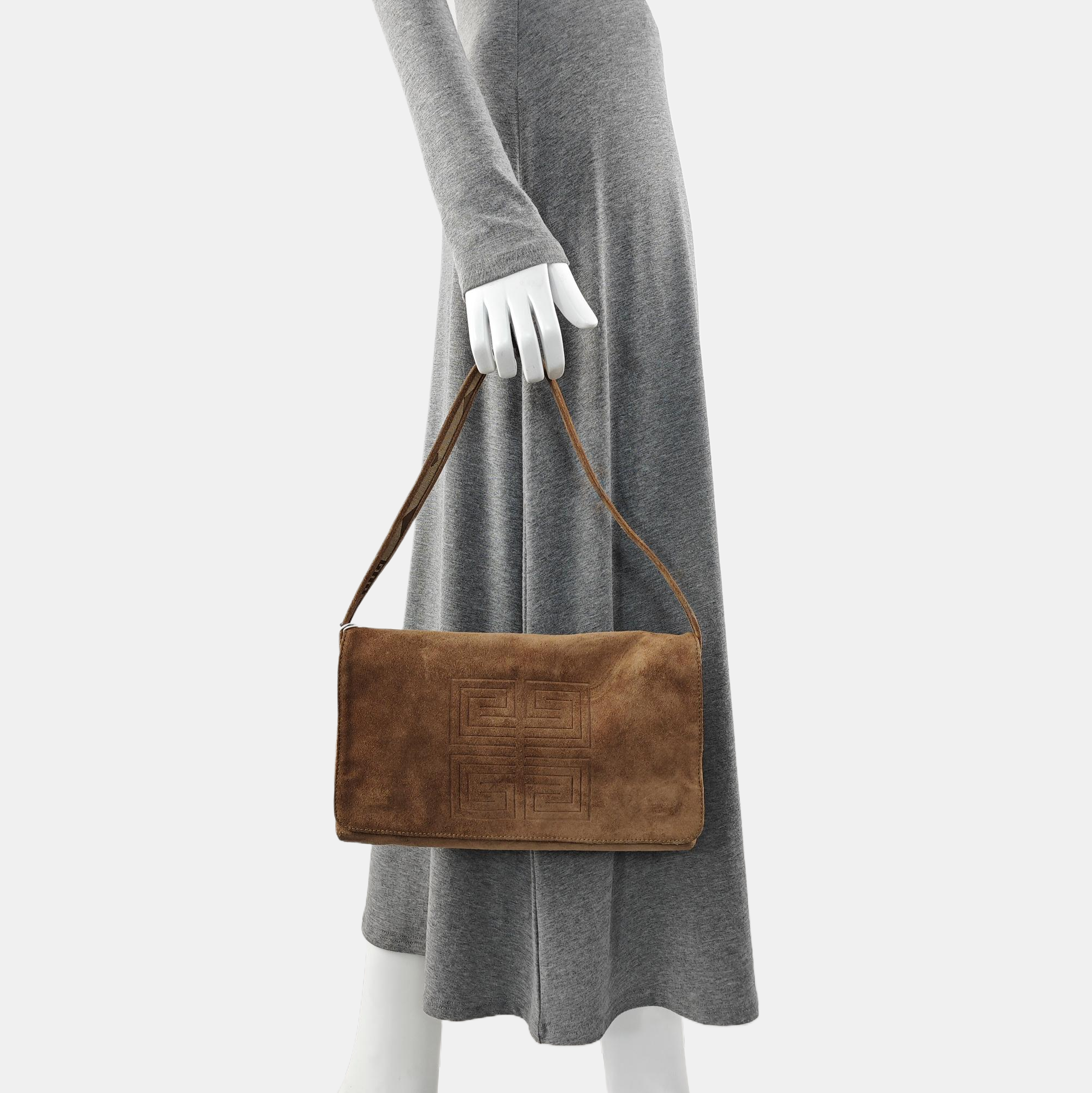 Suede Top Handle Bag Brown