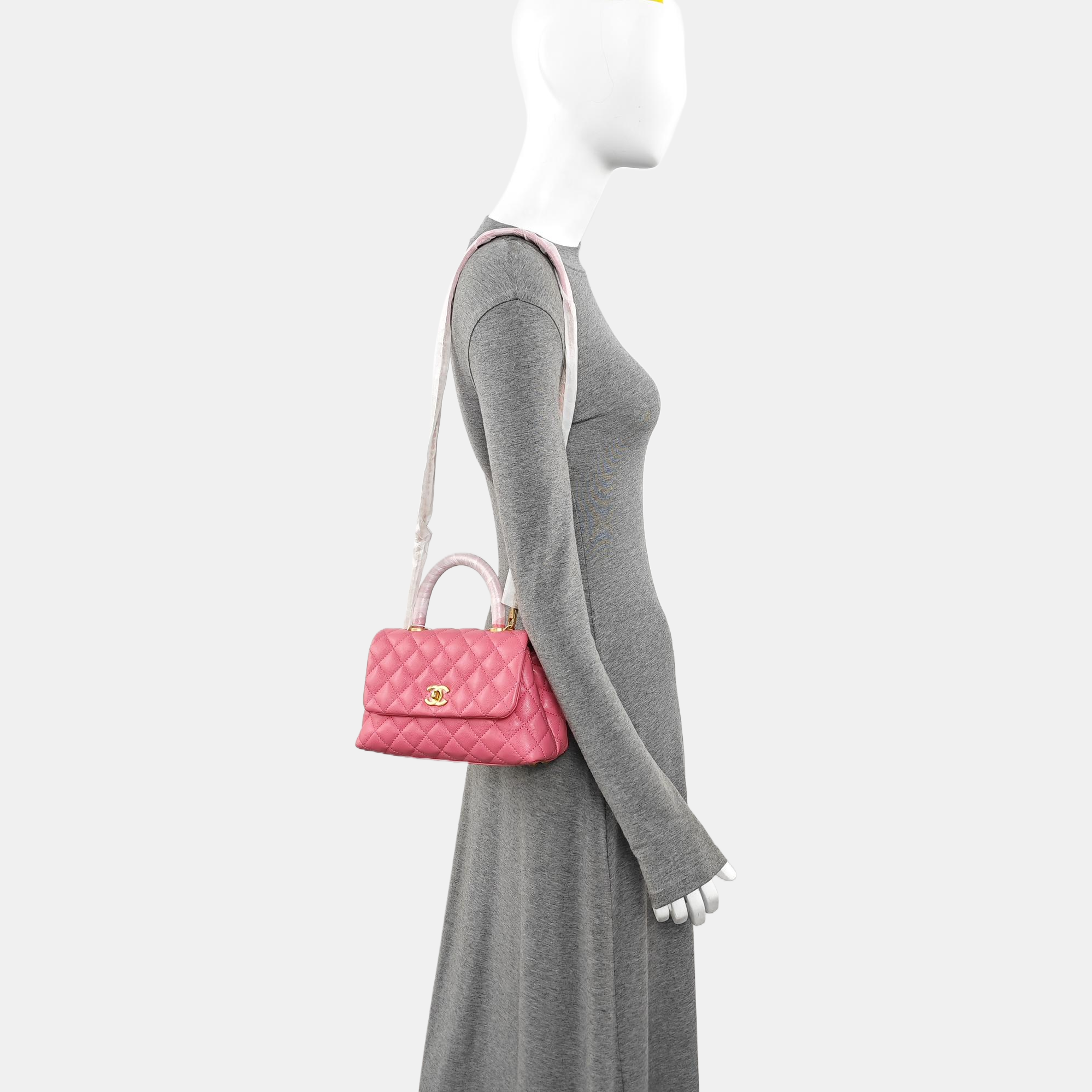 COCO HANDLE Small Quilted Grained Calfskin Pink