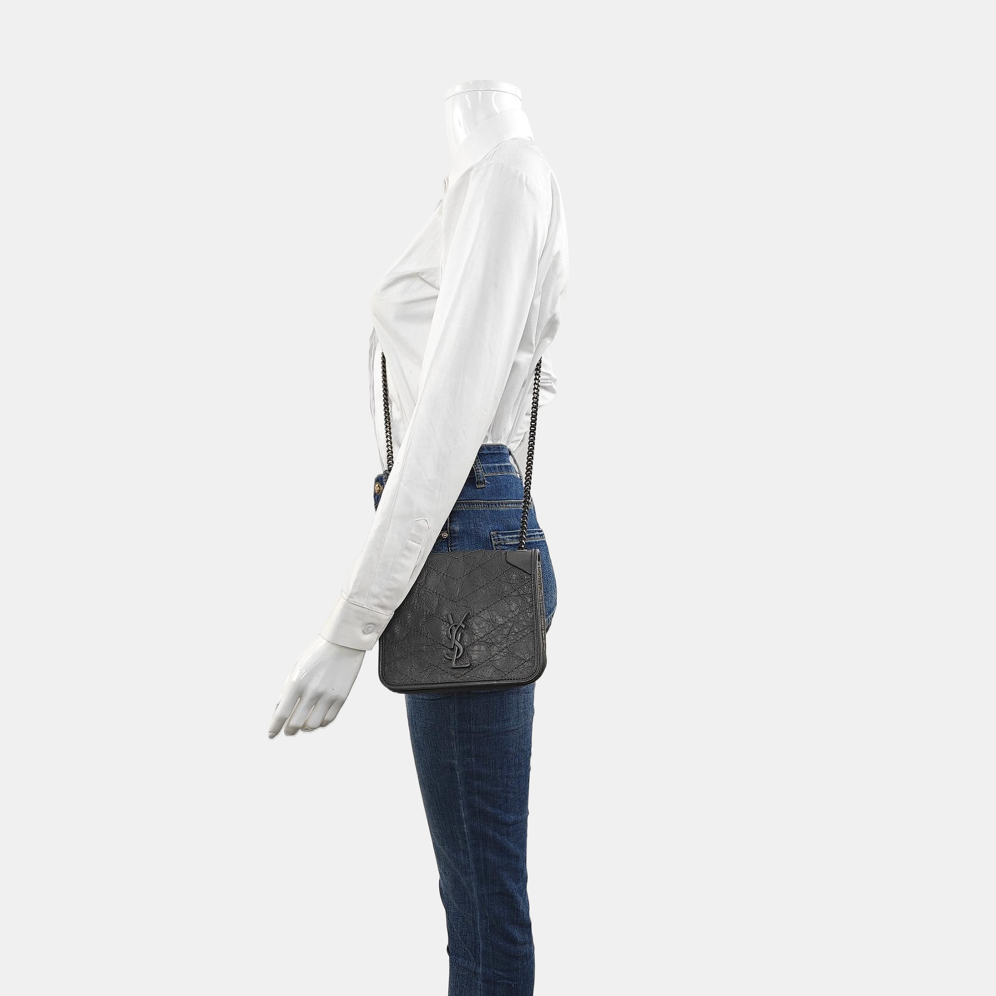 NIKI Mini Chevron Calfskin Gray