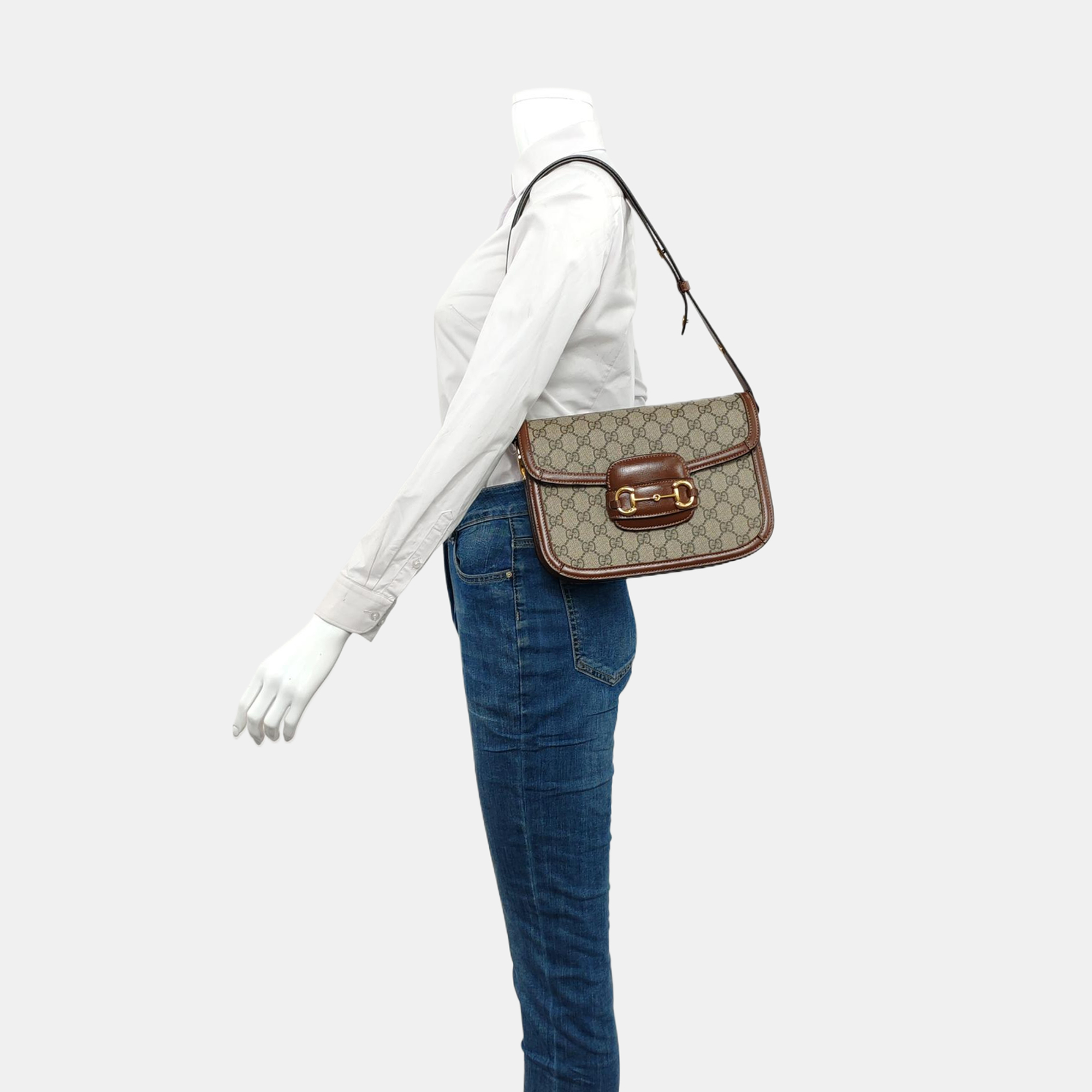 Horsebit 1955 Medium Monogram Coated Canvas Beige