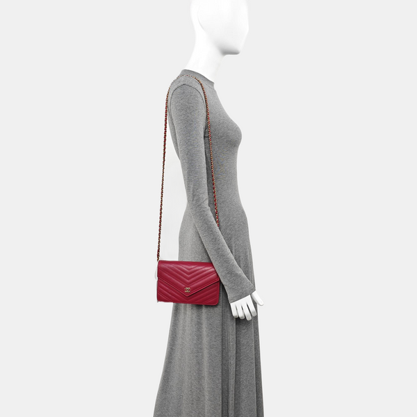 Chevron Calfskin Crossbody Bag Red