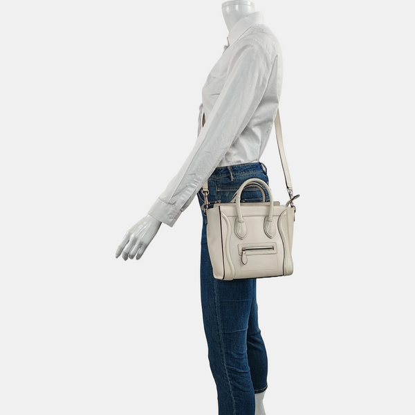 Authenticated pre-owned  LUGGAGE Nano Calfskin White - Tote Bag at Looply