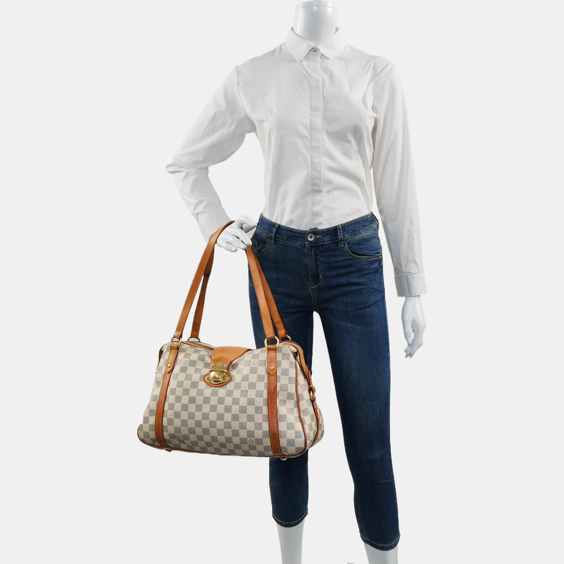 STRESA PM Damier Azur Coated Canvas White