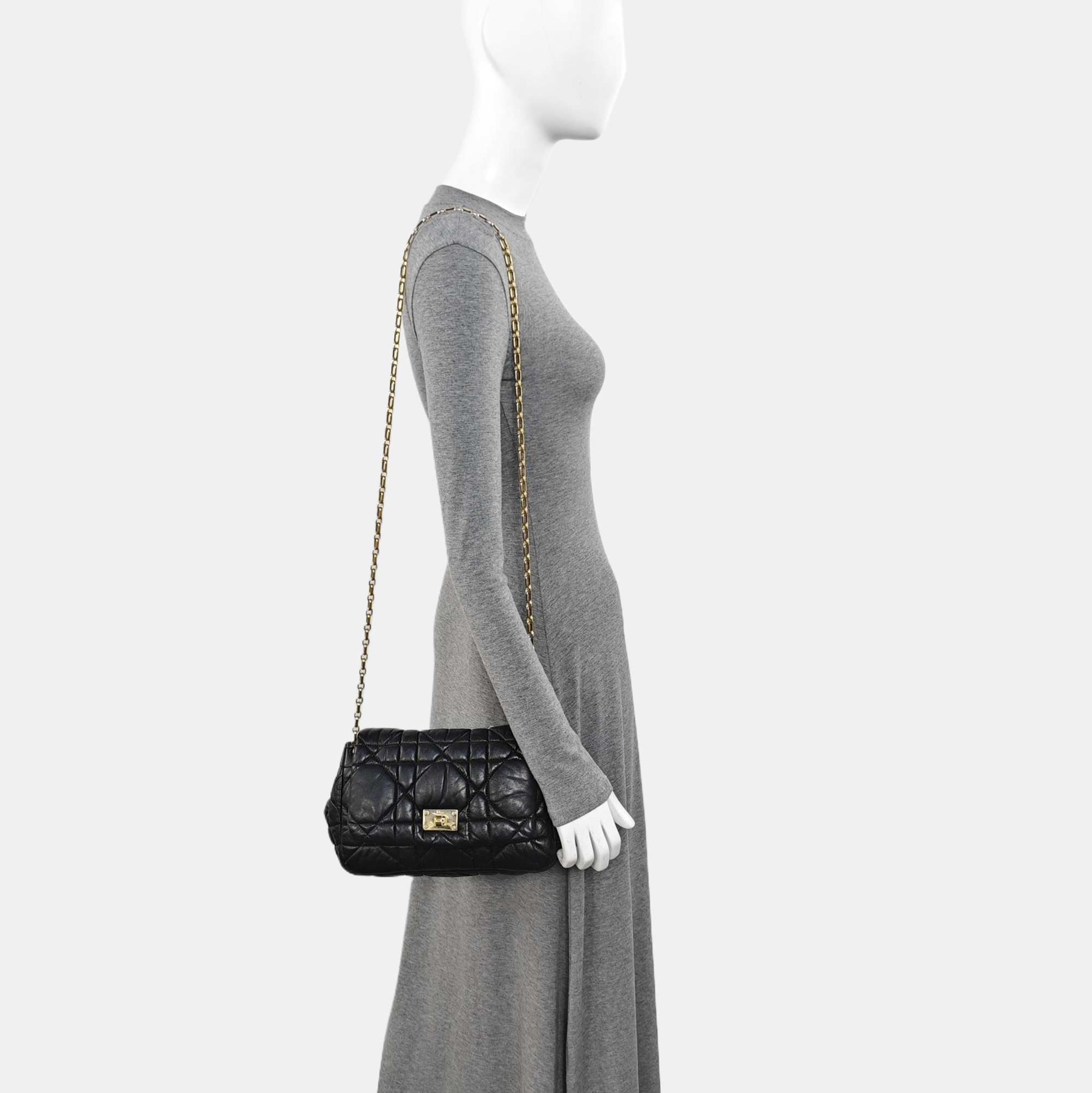 Cannage Lambskin Shoulder Bag Black