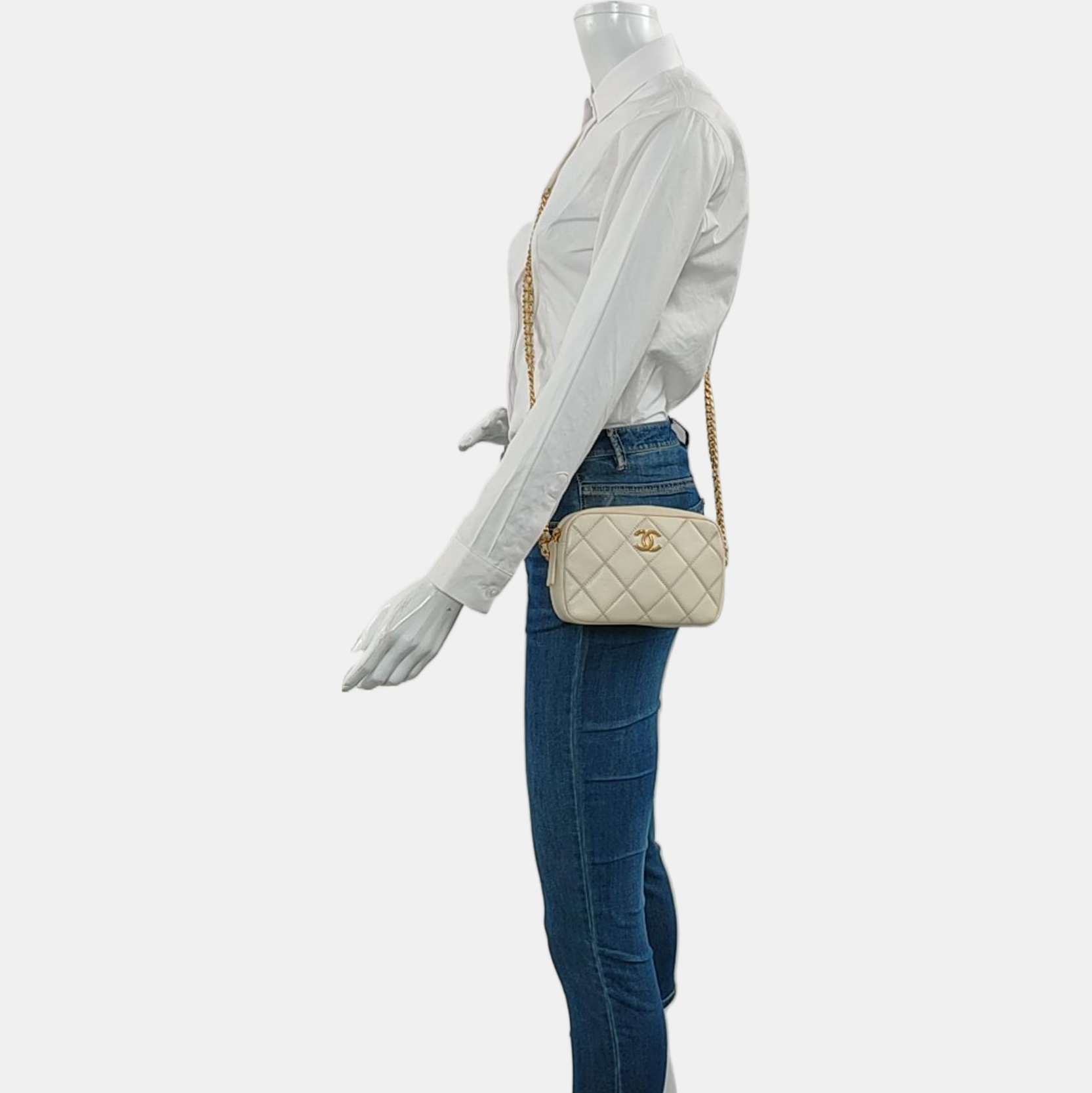 Mini Quilted Grained Calfskin White