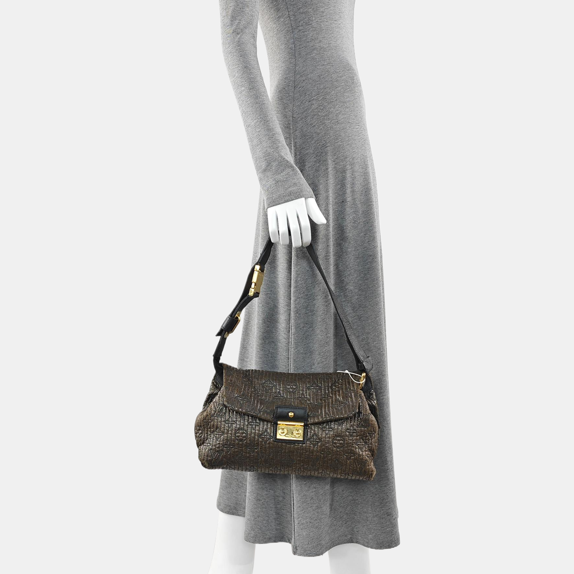Monogram Lambskin Shoulder Bag Brown