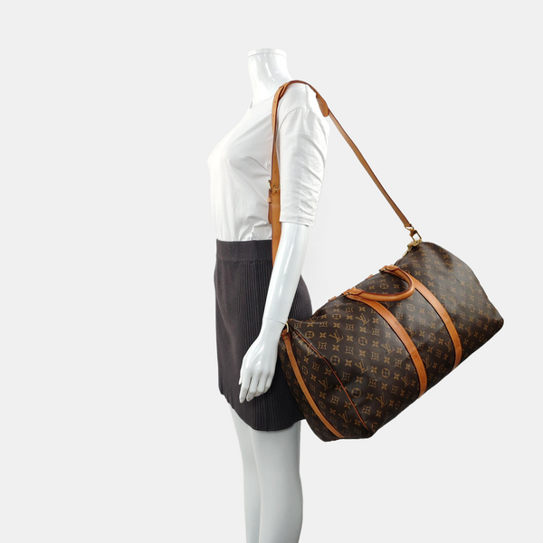 KEEPALL 50 Monogram Coated Canvas Brown