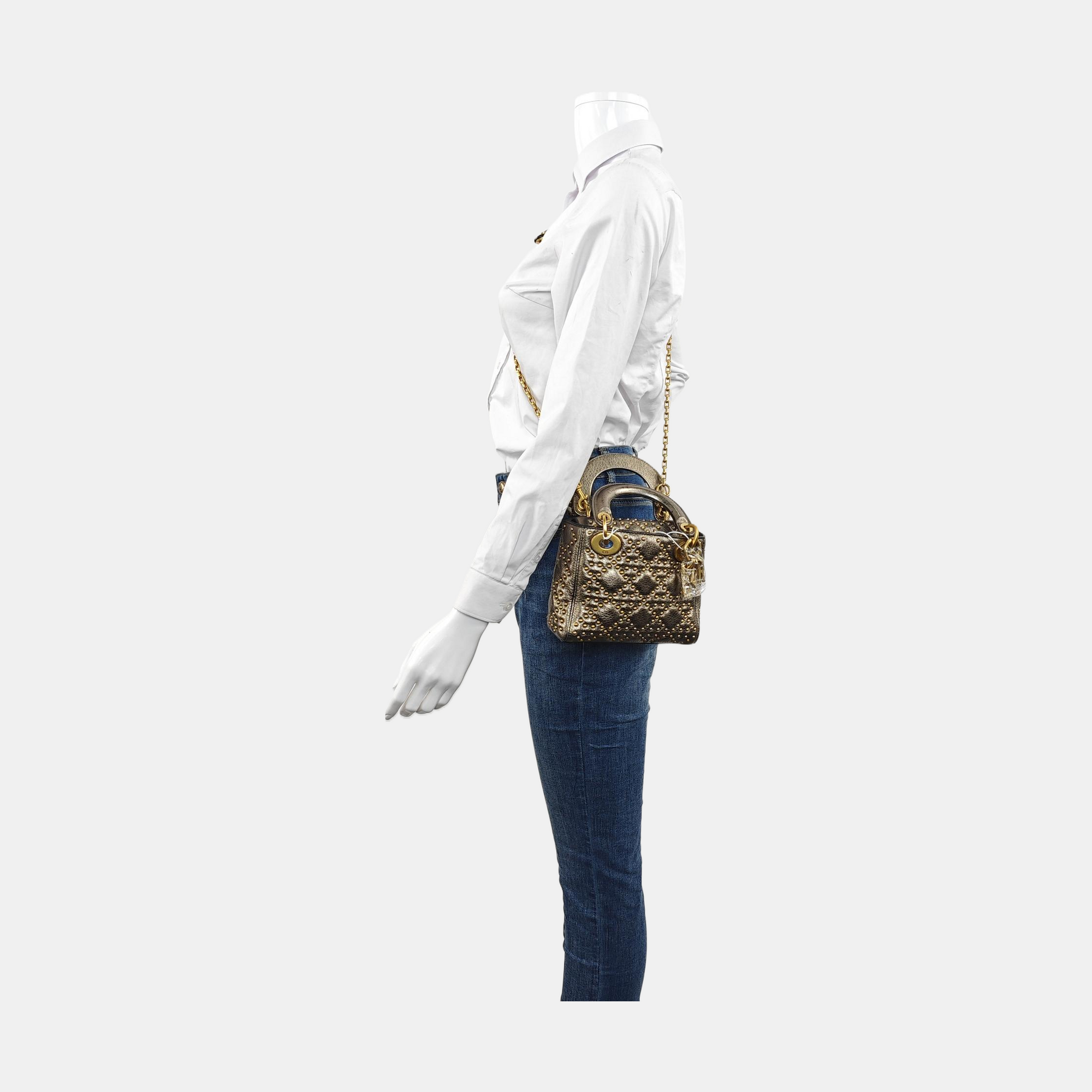 Lady Dior Mini Cannage Python Silver
