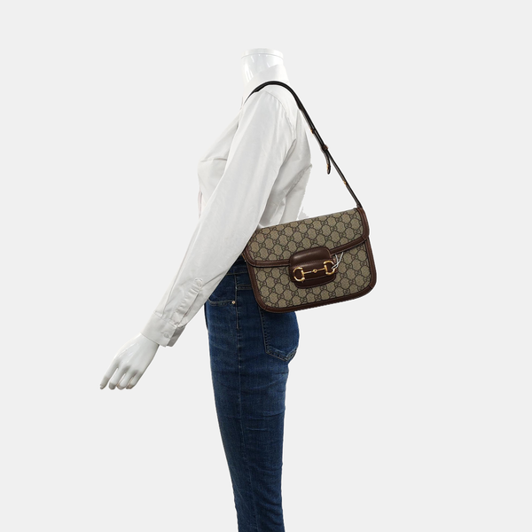Horsebit 1955 Medium Monogram Coated Canvas Beige