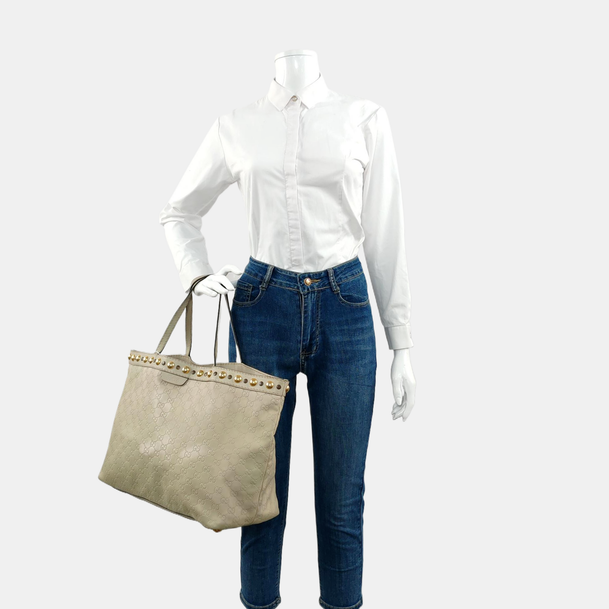 Monogram Calfskin Tote Bag Beige