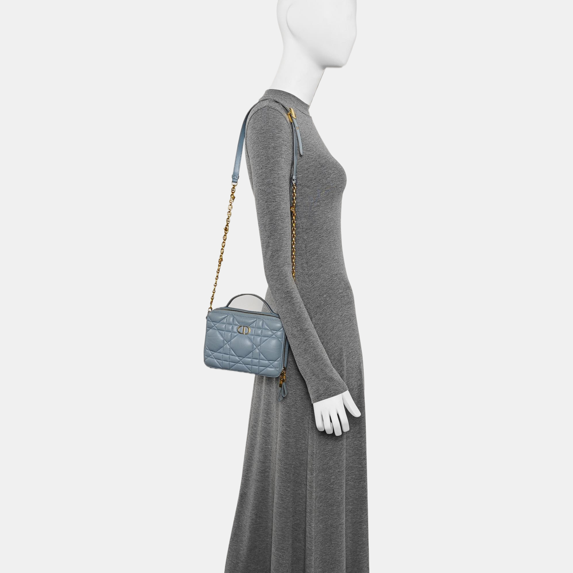 Cannage Calfskin Shoulder Bag Blue