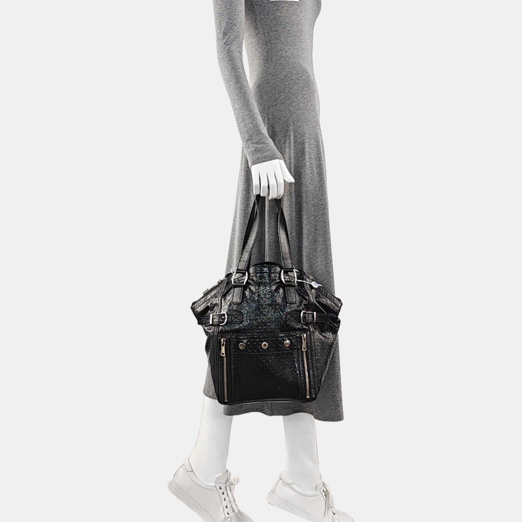Patent Leather Top Handle Bag Black