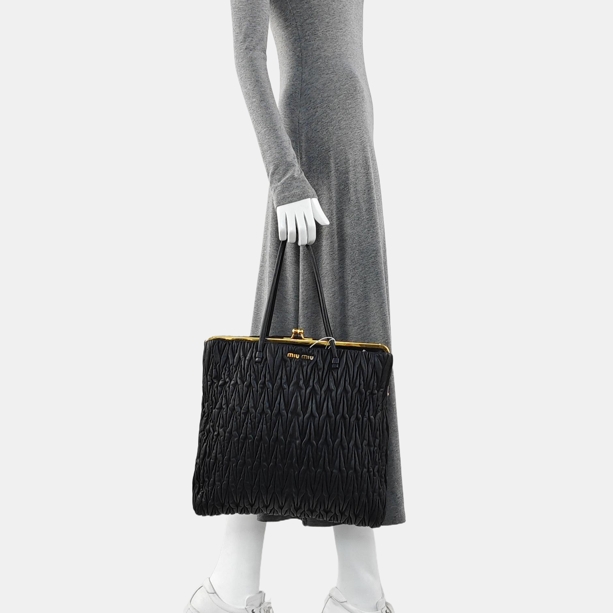 Quilted Lambskin Top Handle Bag Black
