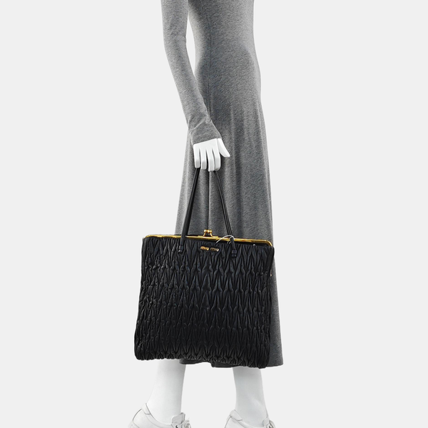 Quilted Lambskin Top Handle Bag Black