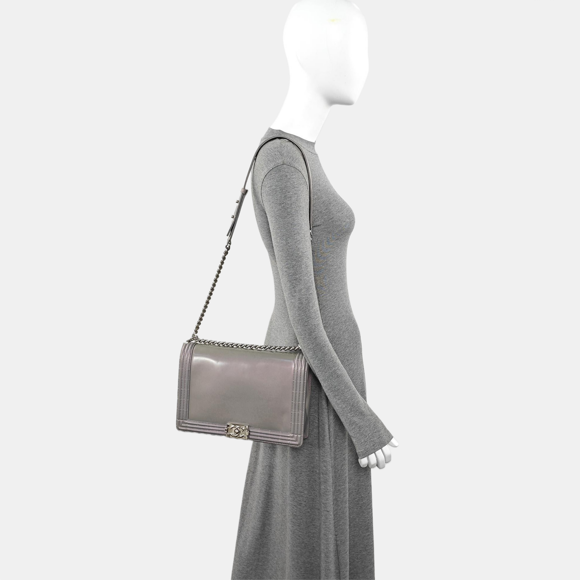 BOY CHANEL Maxi Patent Leather Gray
