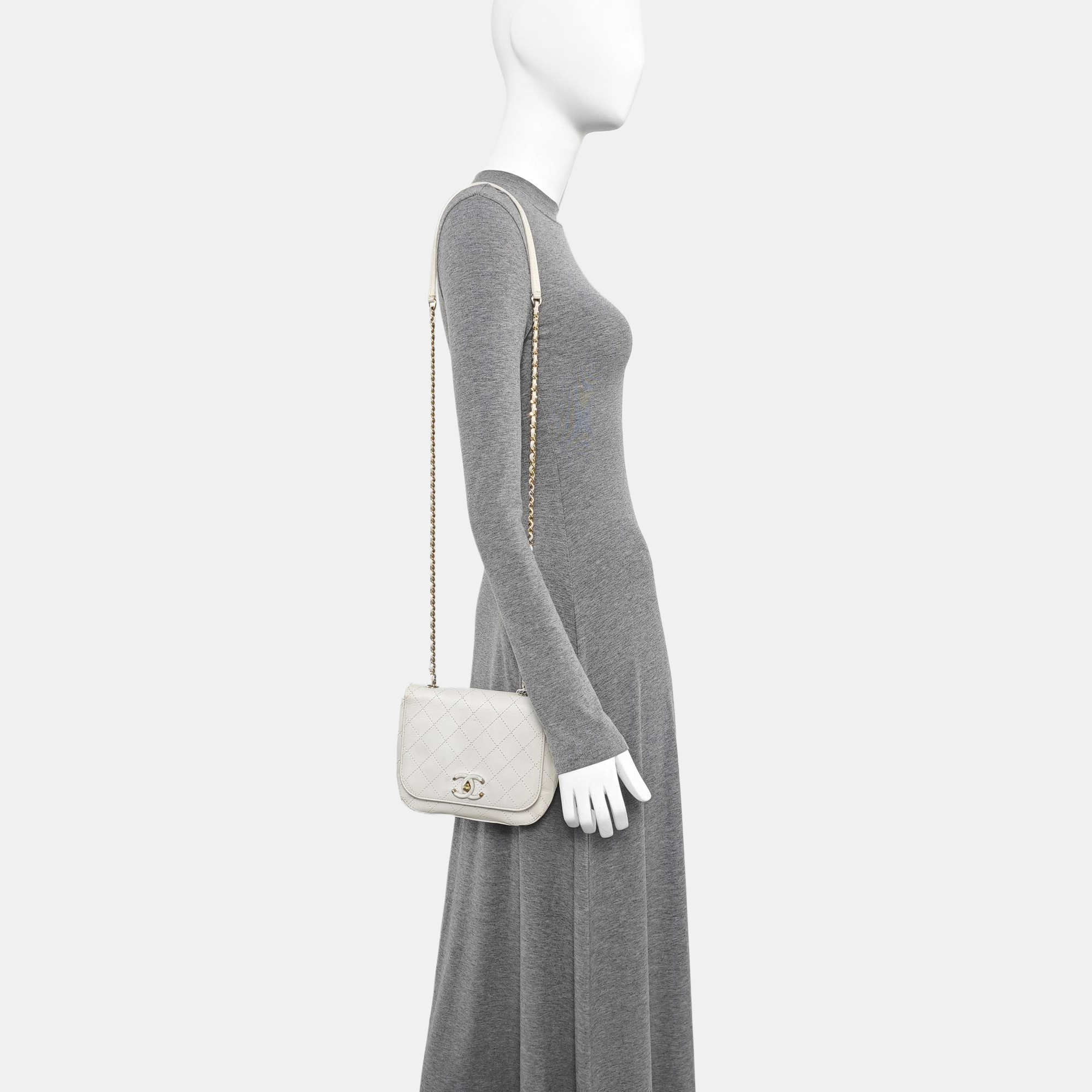 Quilted Calfskin Shoulder Bag White
